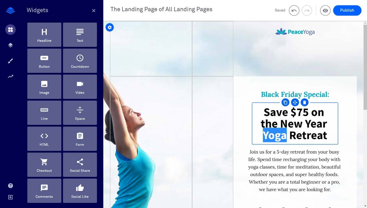 outils gratuits landing page Leadpages interface