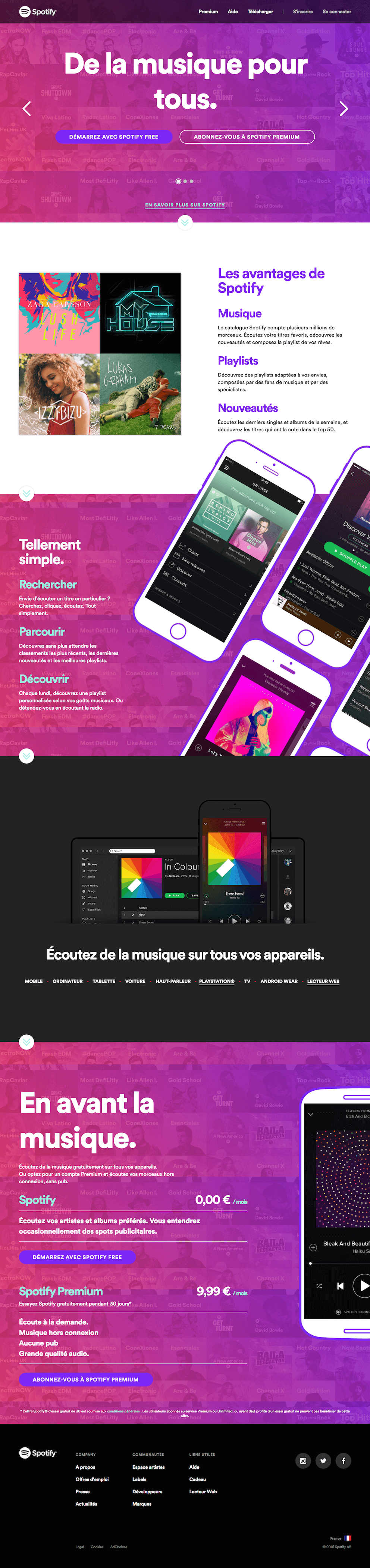 art creer site web une page exemple spotify