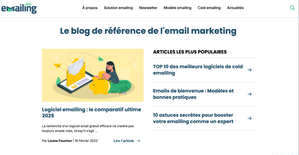 Blog d'email marketing avec articles populaires et conseils.