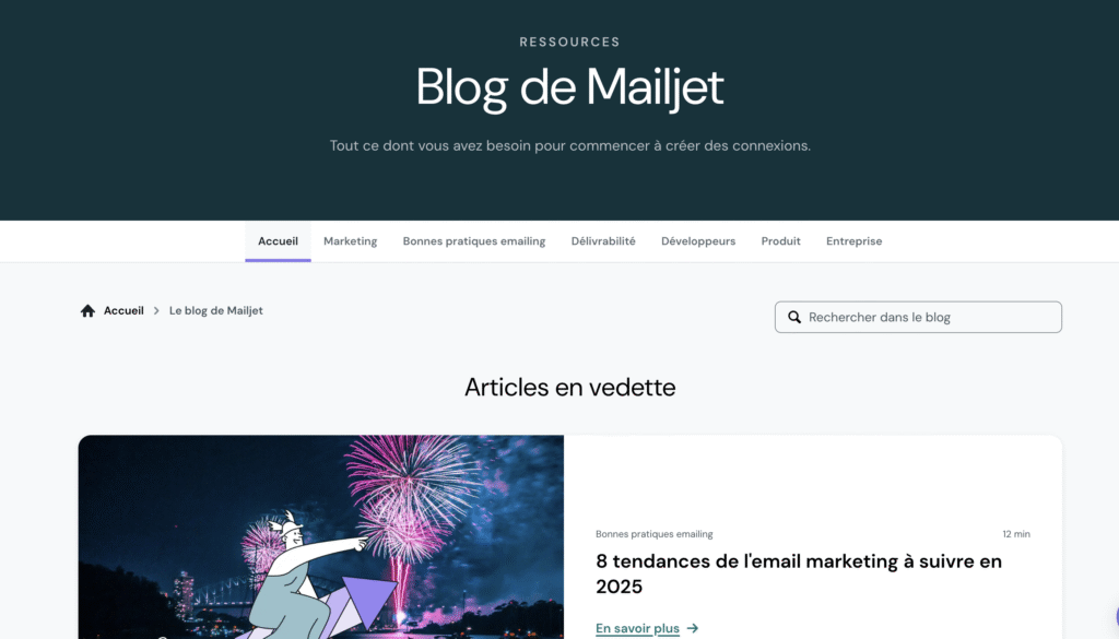 Page d'accueil du blog Mailjet
