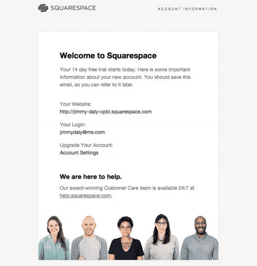 exemples emails relance bienvenue squarespace