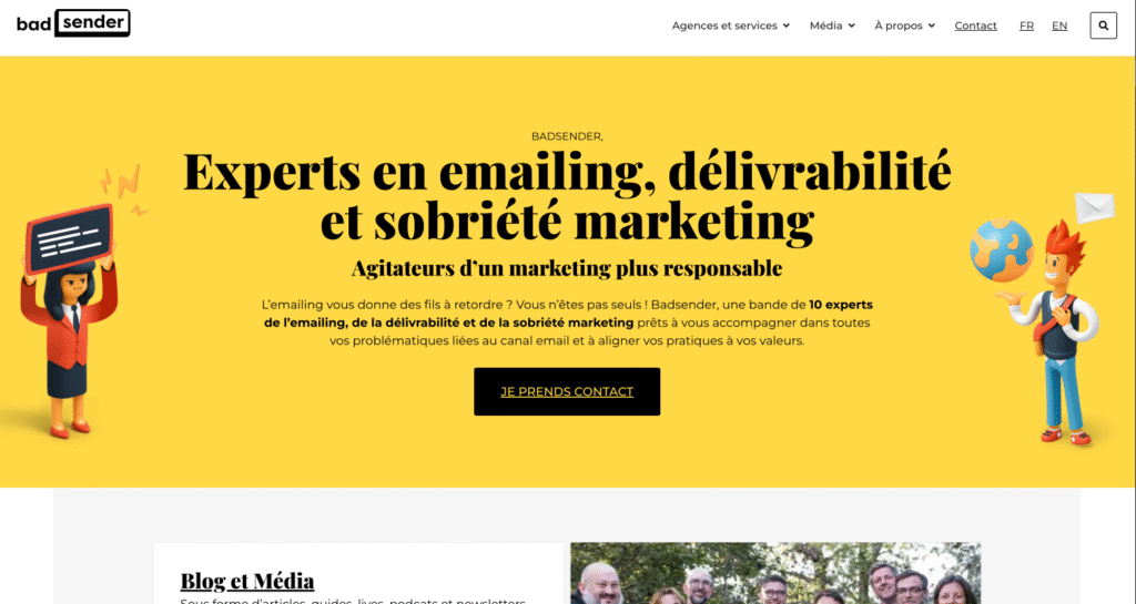 Page d'accueil BadSender marketing et email.