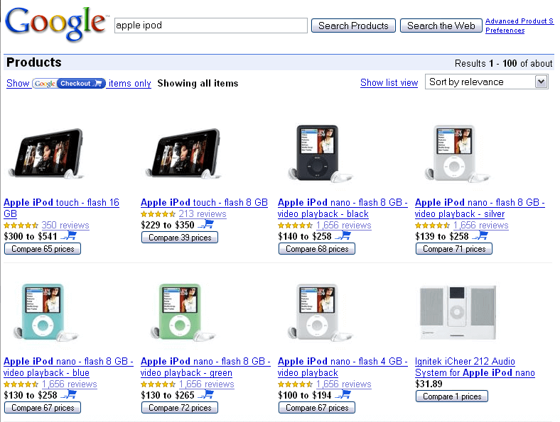 google search products