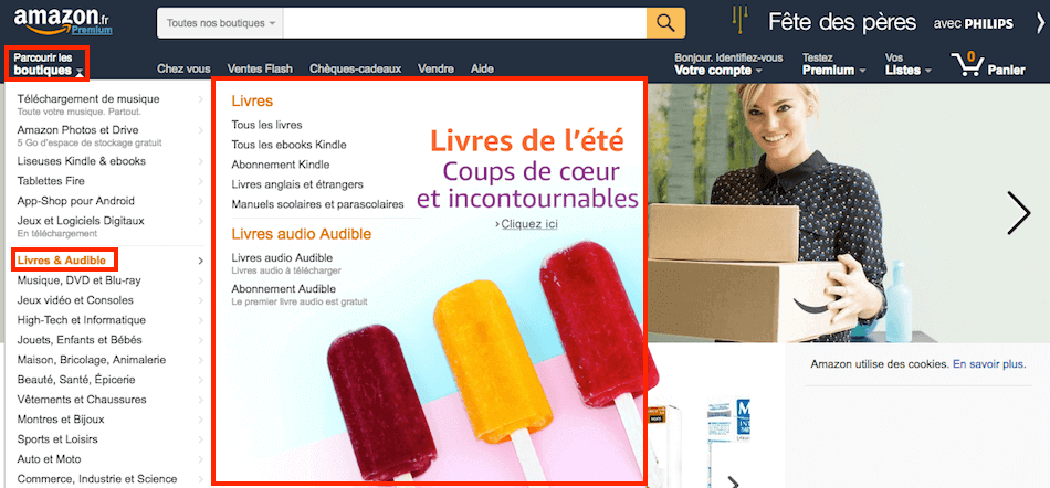 menu site ecommerce exemple amazon
