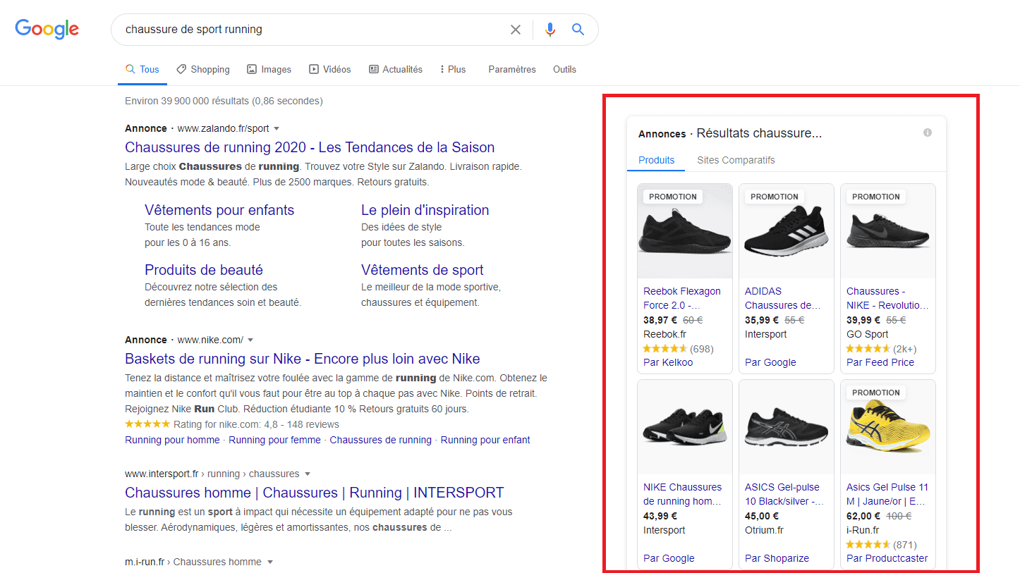 Google shopping sidebar