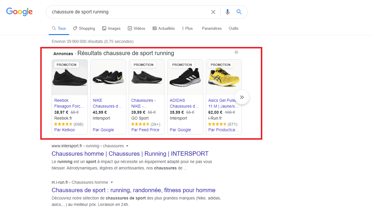 Google shopping résultats