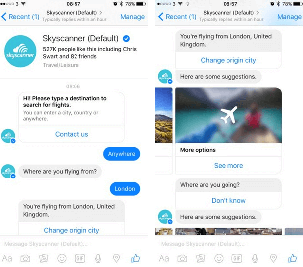 chatbot skyscanner messenger