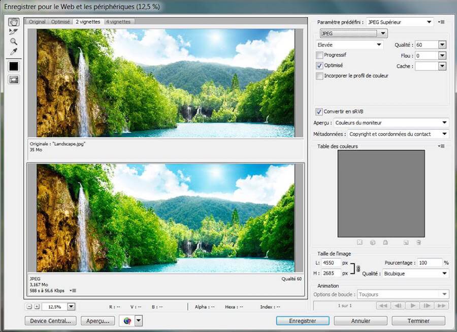 optimiser images enregistrer pour le web photoshop