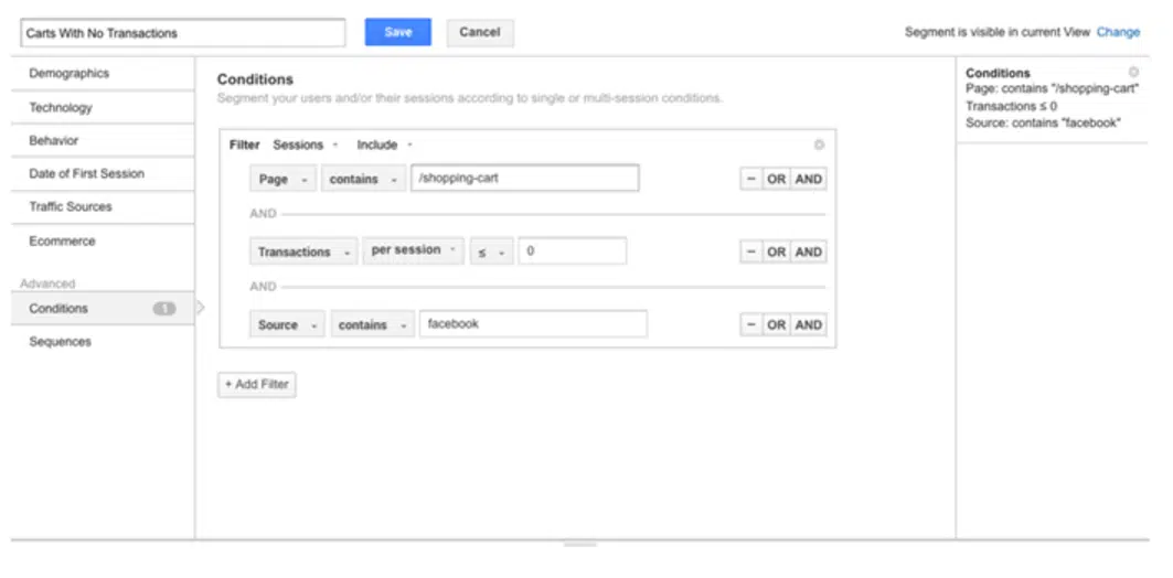 segments personnalises google analytics abandon panier
