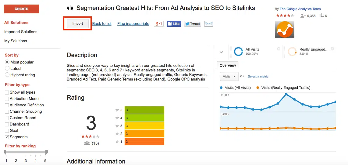 segments personnalises google analytics import
