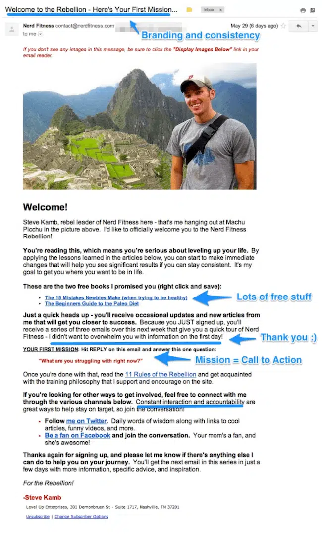 exemples emails transactionnels bienvenue nerd fitness