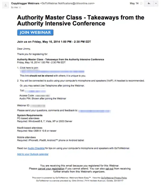 exemples emails confirmation copyblogger