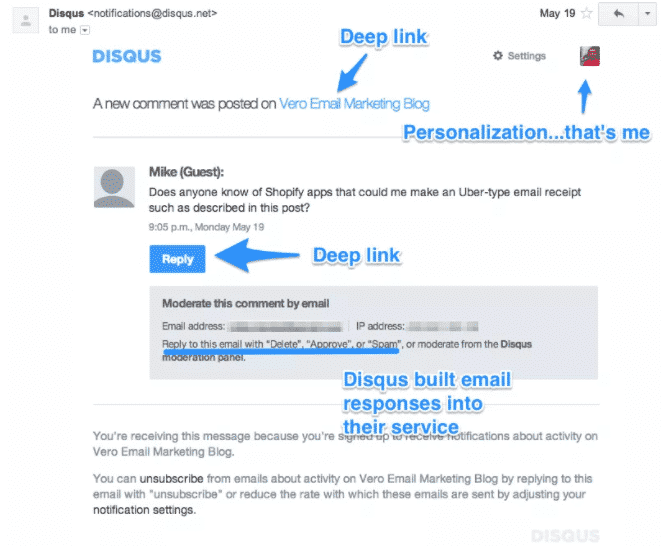 exemples emails notification disqus