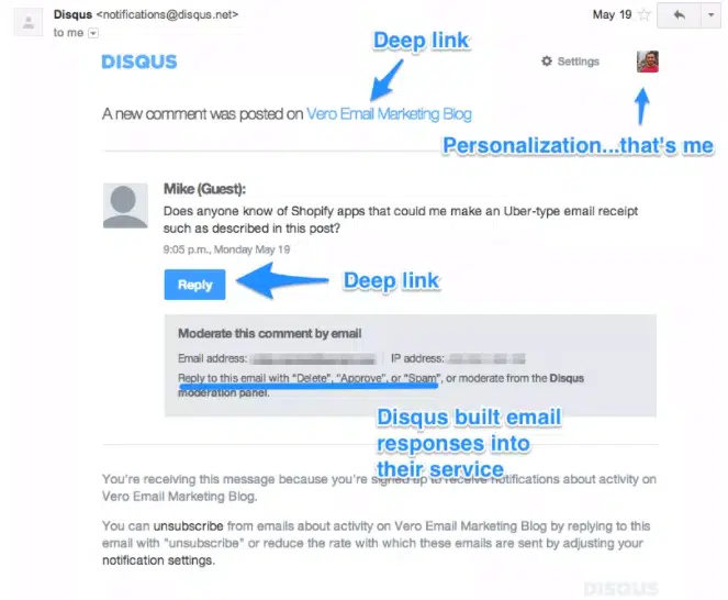 exemples emails notification disqus