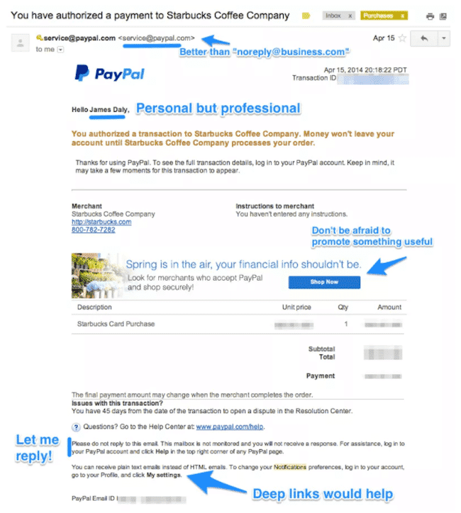 exemples emails notification paypal