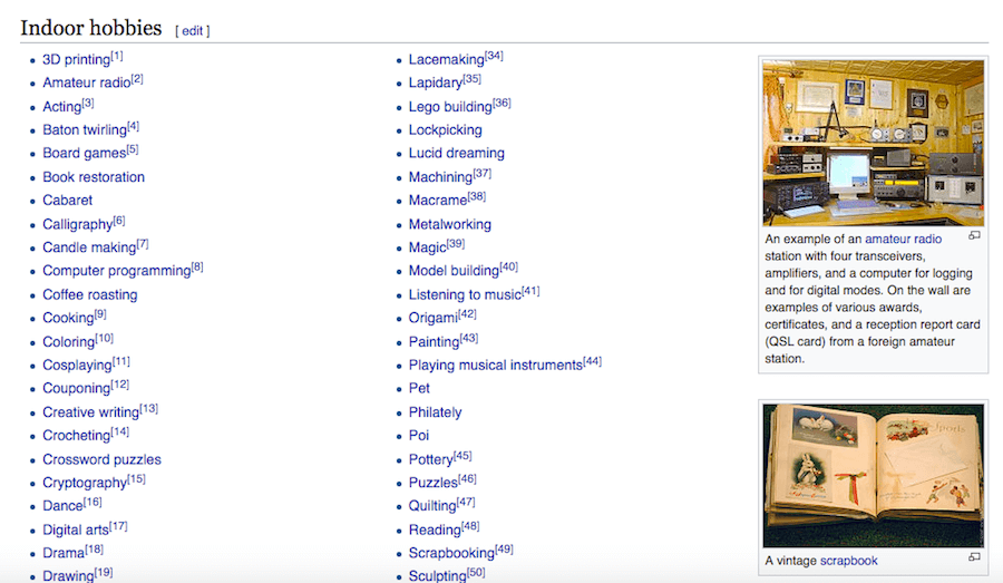 identifier produits ecommerce potentiel liste hobbies wikipedia