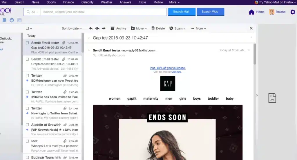 Email promotionnel Gap avec offre de réduction