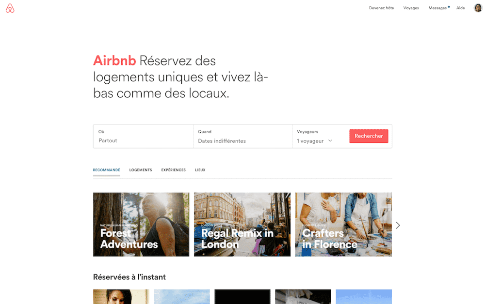 exemples page accueil site web reussis airbnb