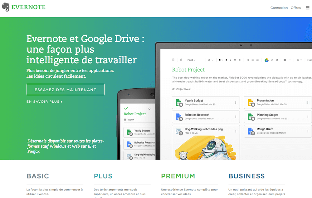 exemples page accueil site web reussis evernote
