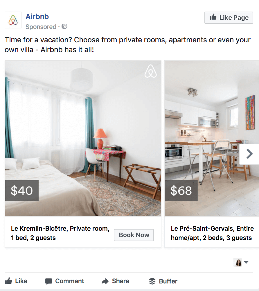 facebook retargeting publicite airbnb