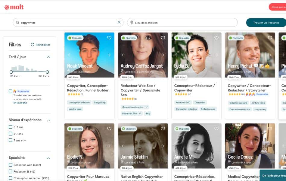 Plateforme freelance pour trouver un copywriter professionnel