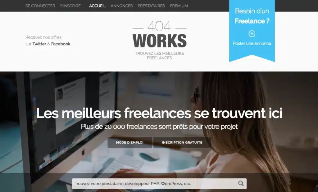 Page d'accueil pour trouver des freelances experts.