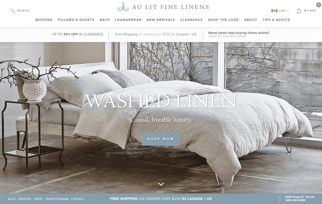 exemples design ecommerce au lit fine linens