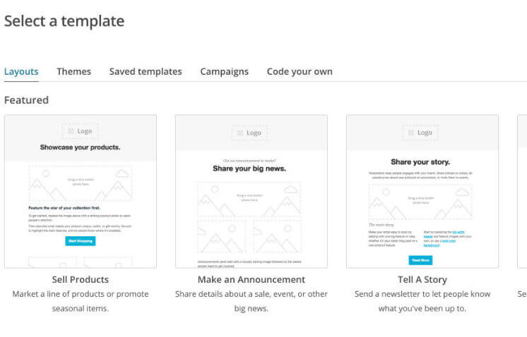 tutoriel mailchimp creer campagne select template