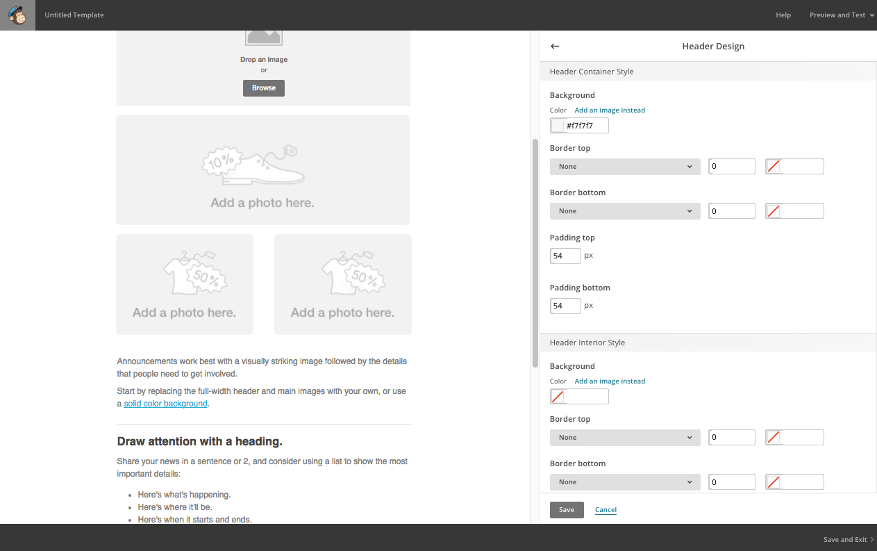 tutoriel mailchimp editer template design header