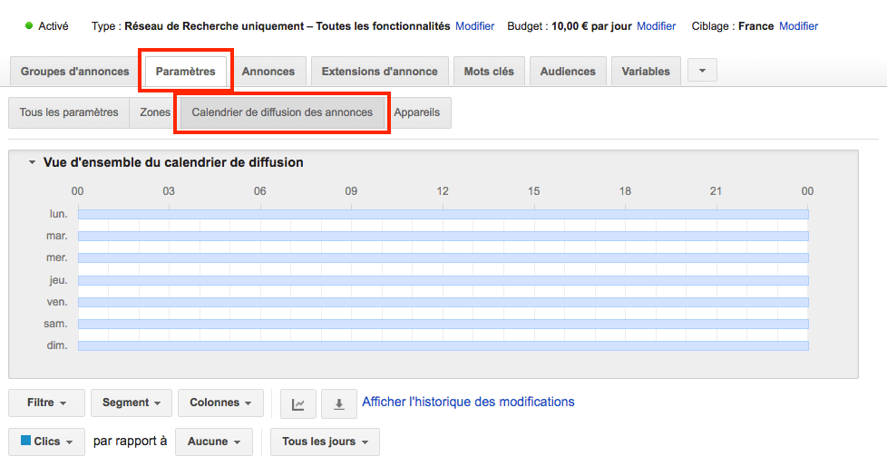 cout campagne google adwords calendrier