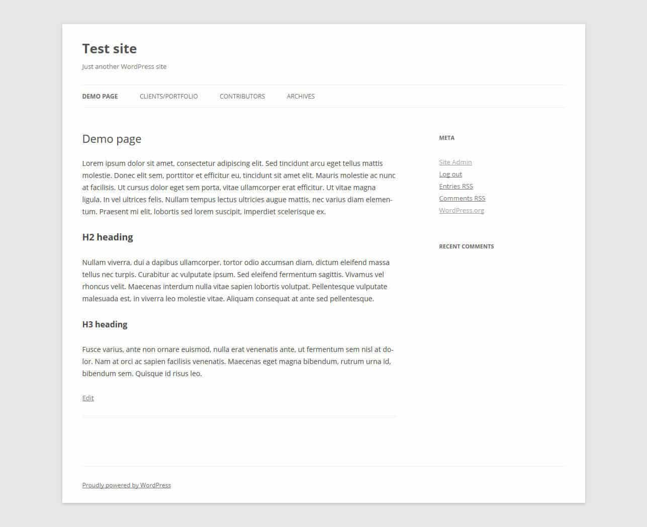 templates wordpress test site