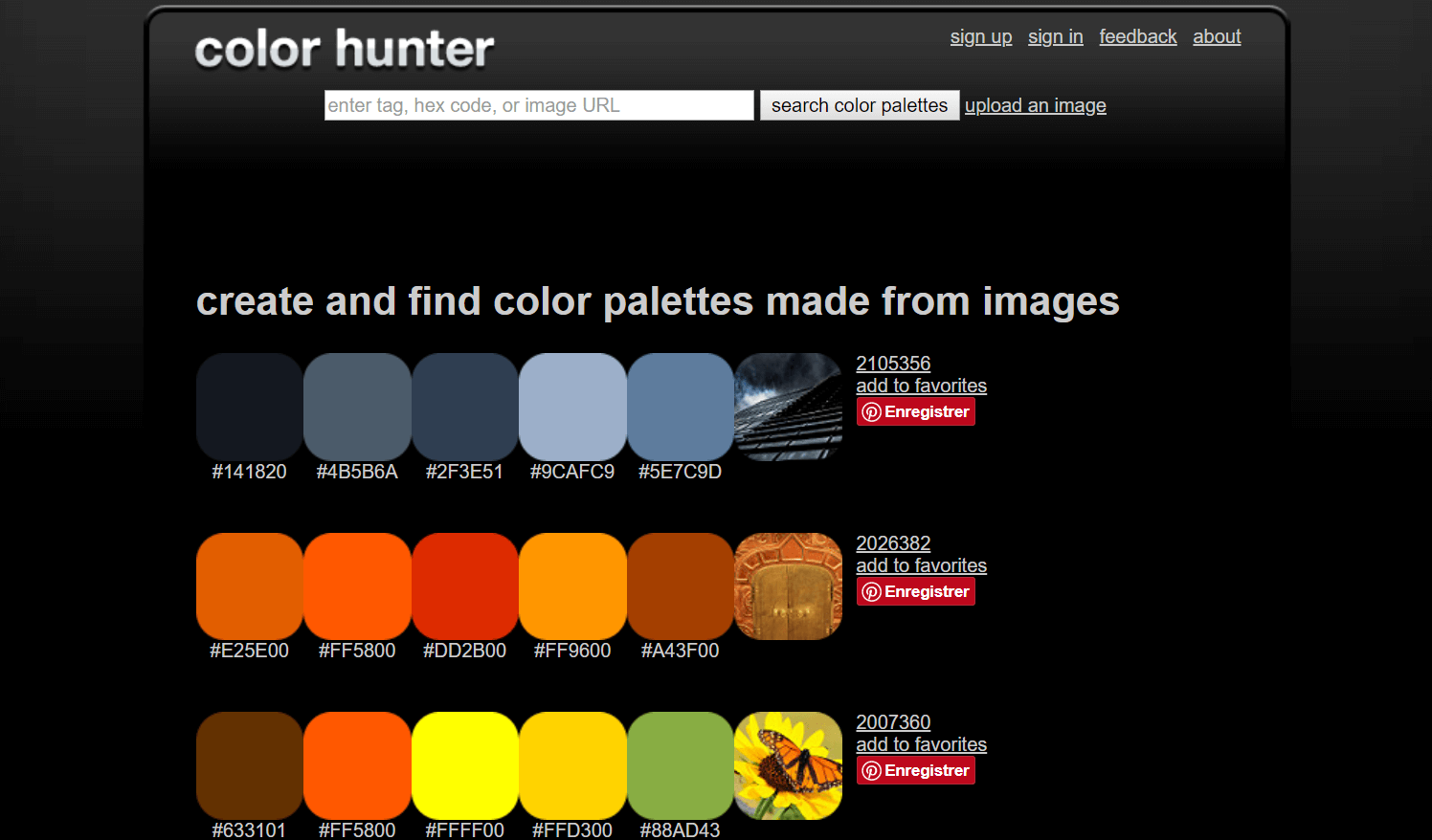 palettes couleurs outils color hunter