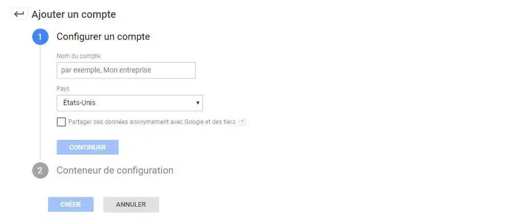 Formulaire d'ajout de compte, Google Tag Manager
