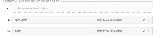 Interface de règles pour AMP et non-AMP.