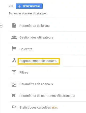 Menu des paramètres du site web affiché.