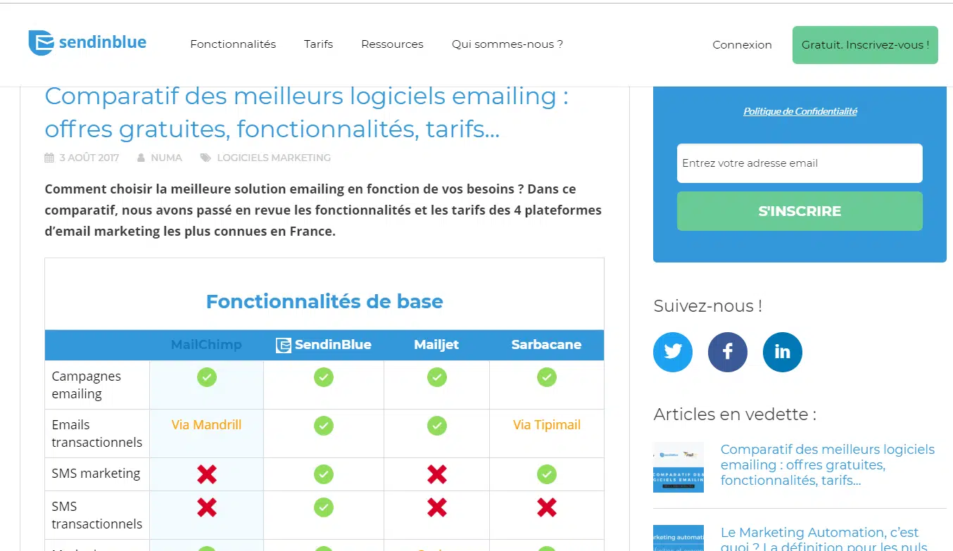 sendinblue comparatif emailing (désormais Brevo)