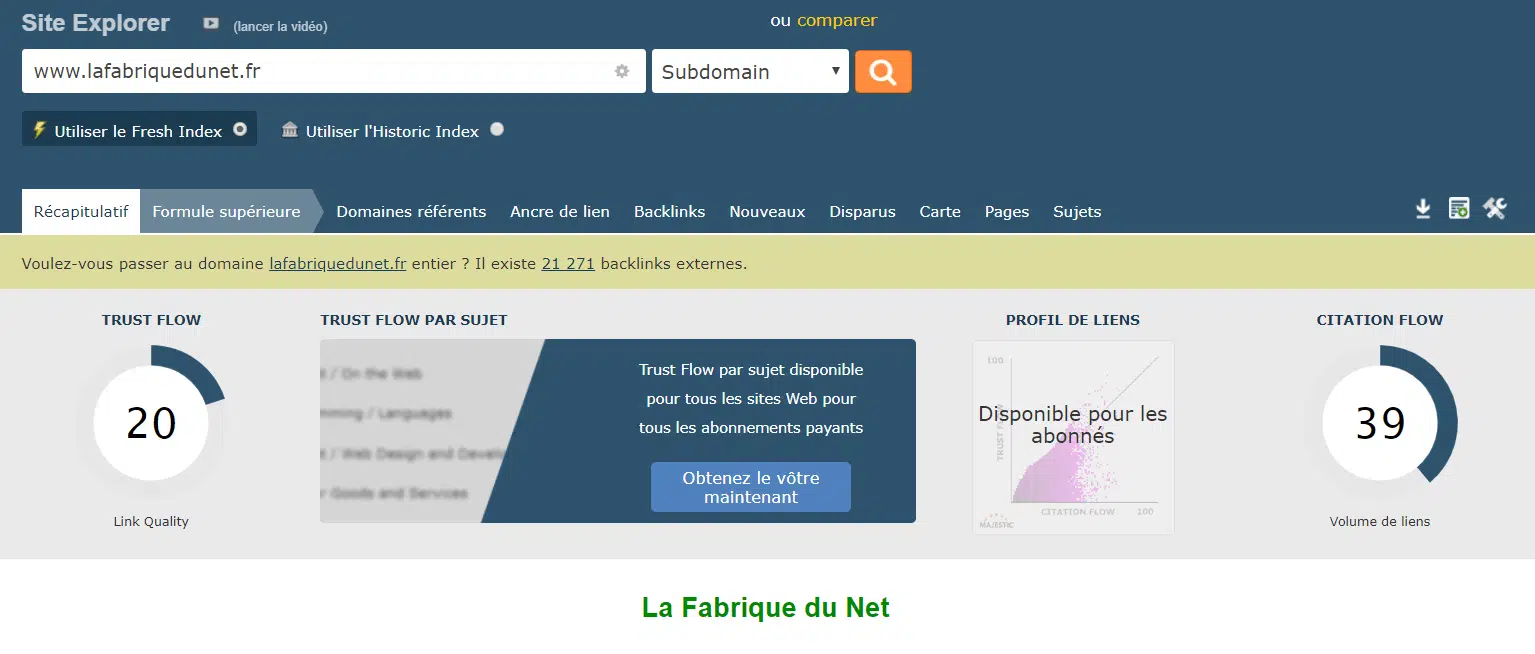 majestic seo recherche