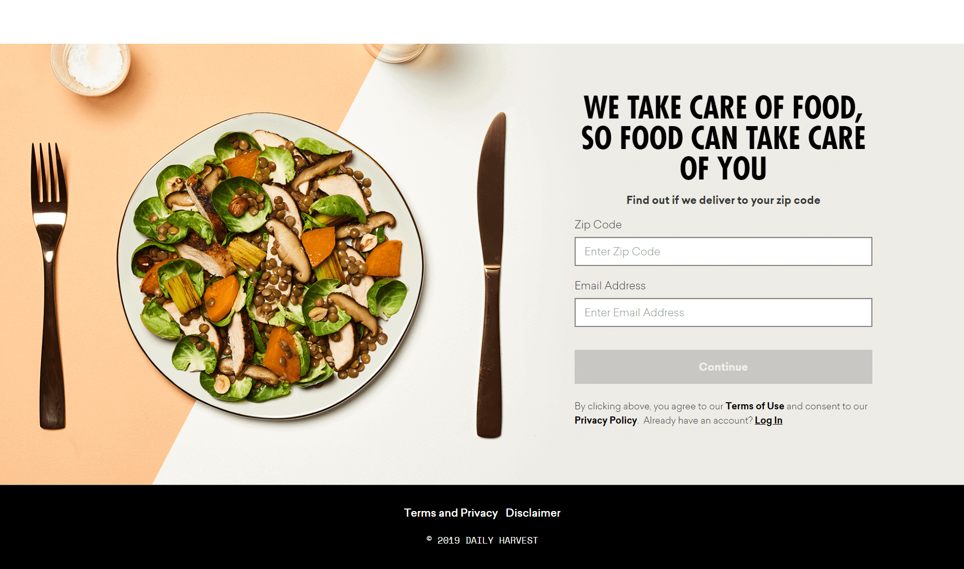 landing page exemple daily harvest