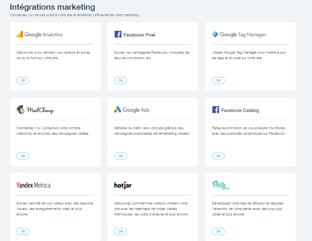 wix integrations marketing