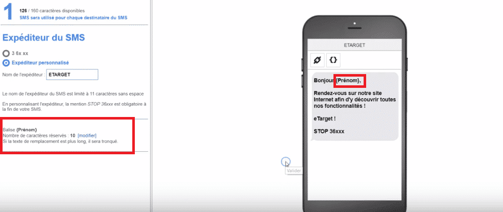 etarget personnalisation sms