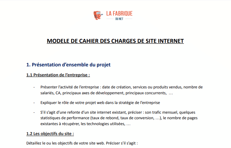 modèle de cahier des charges pour site internet