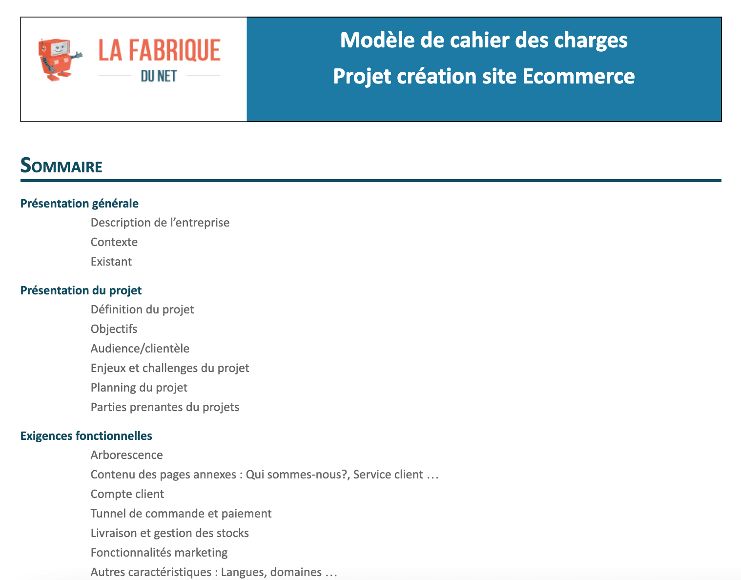 modele cahier des charges ecommerce