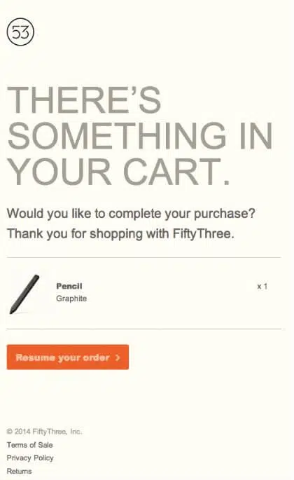 exemple d'email relance de panier abandonné fifty three