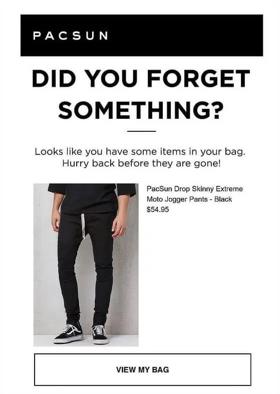 exemple d'email relance de panier abandonné pacsun