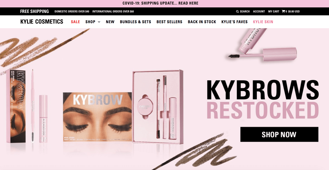 exemples sites shopify kylie cosmetics