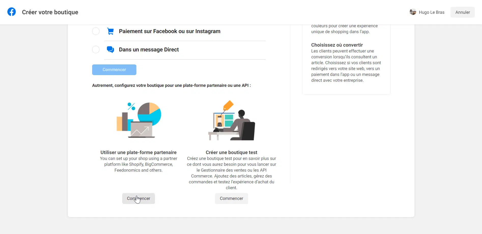 Facebook shop plateforme partenaire