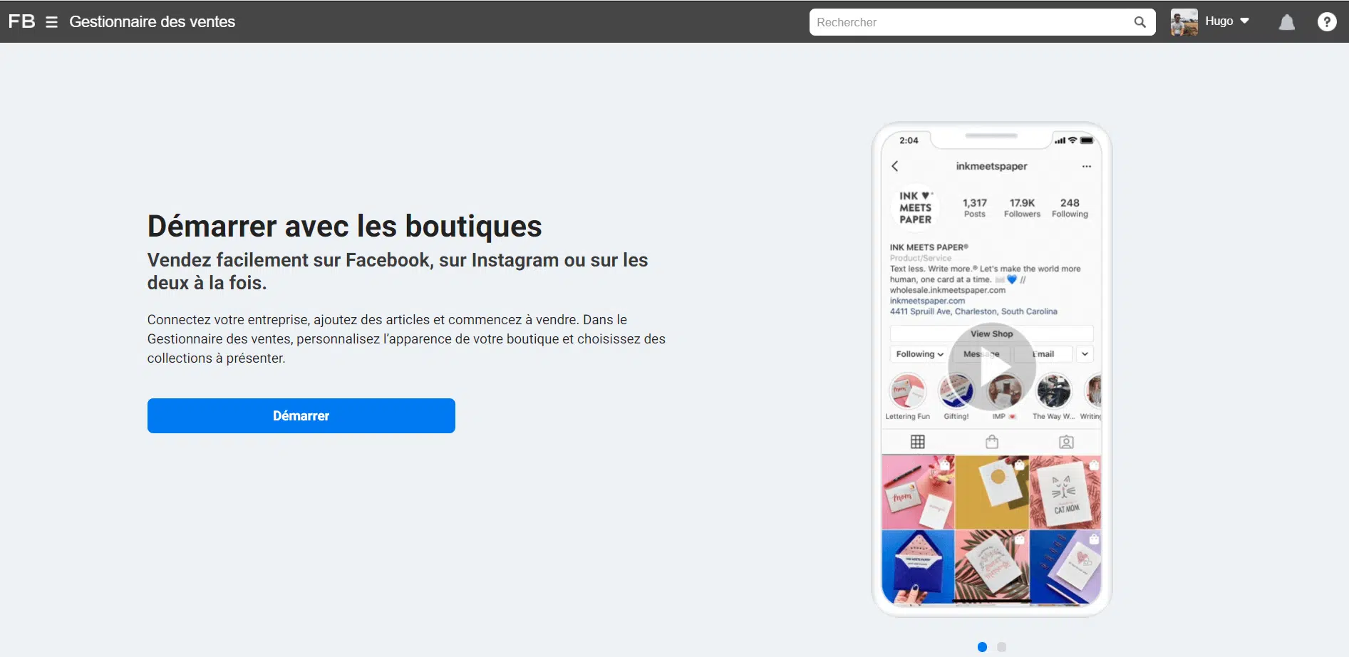 facebook shops gestionnaire des ventes