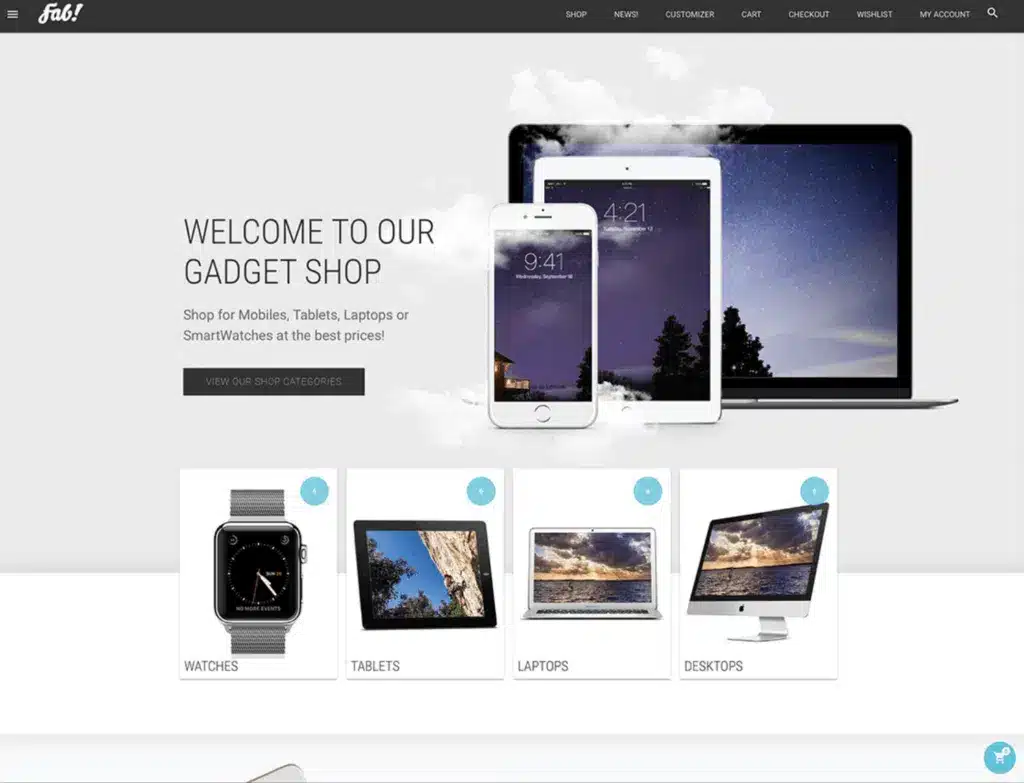 Boutique gadgets avec téléphones, tablettes, ordinateurs.