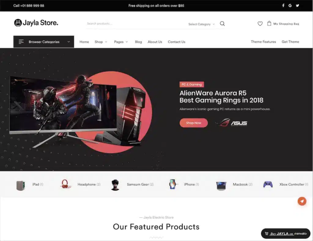 Page d'accueil de magasin électronique en ligne.