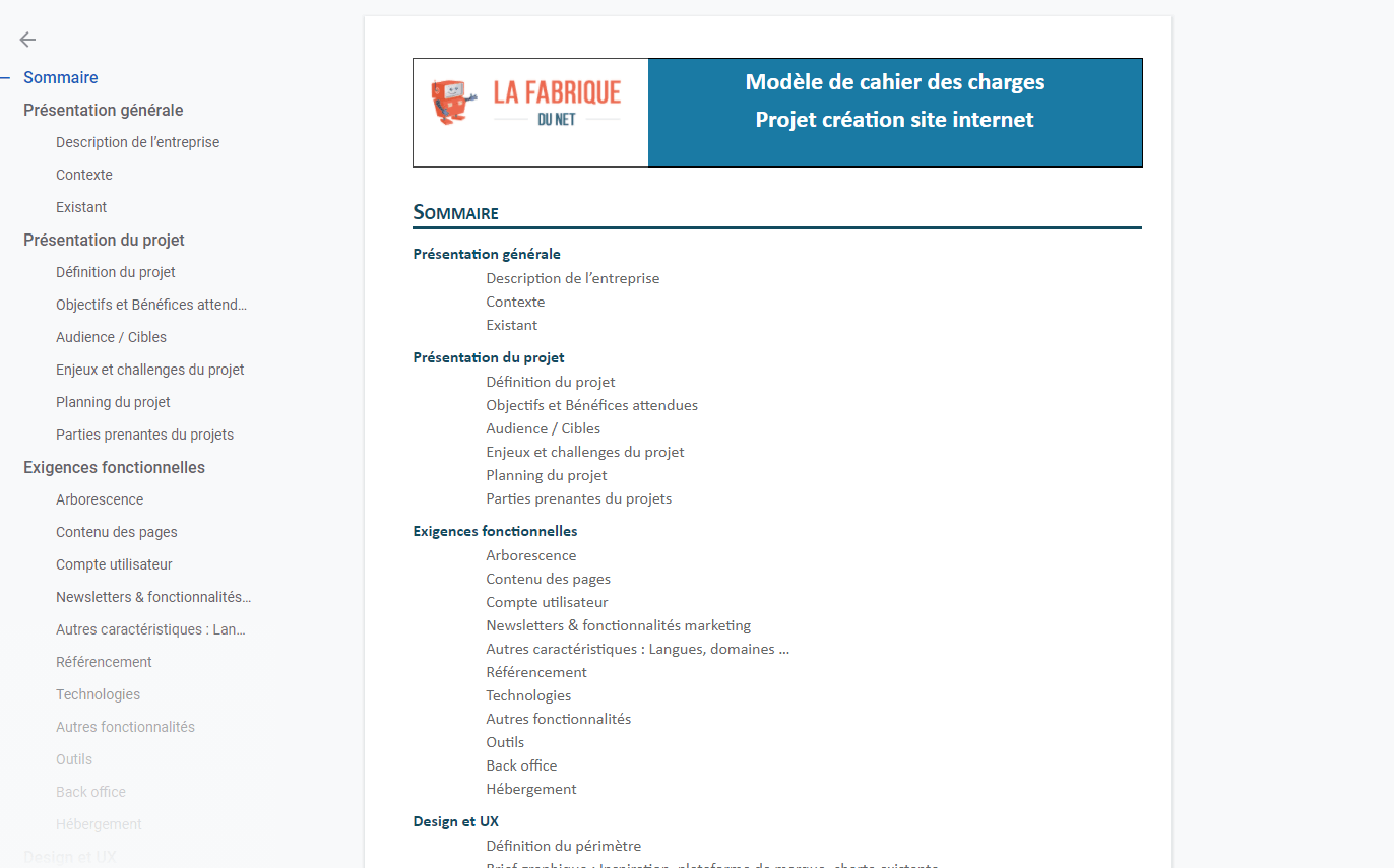 cahier des charges modele